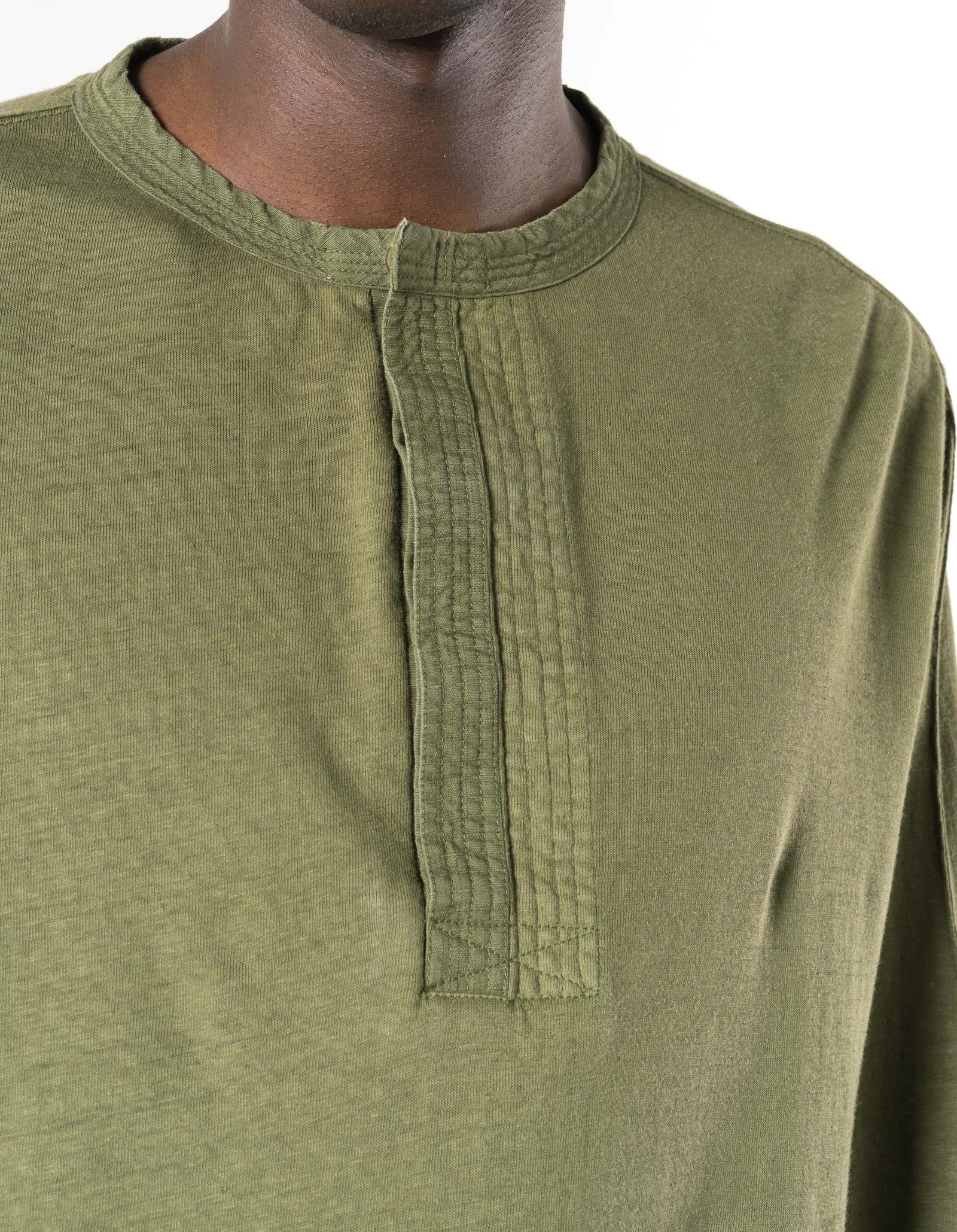 7208 Cotton Hemp Henley L/S T-Shirt Olive OG-107F