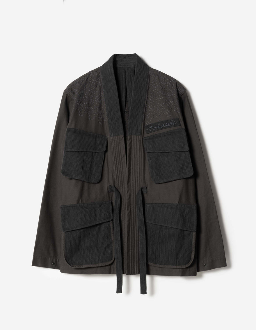 7585 Sashiko Jungle Kimono Black