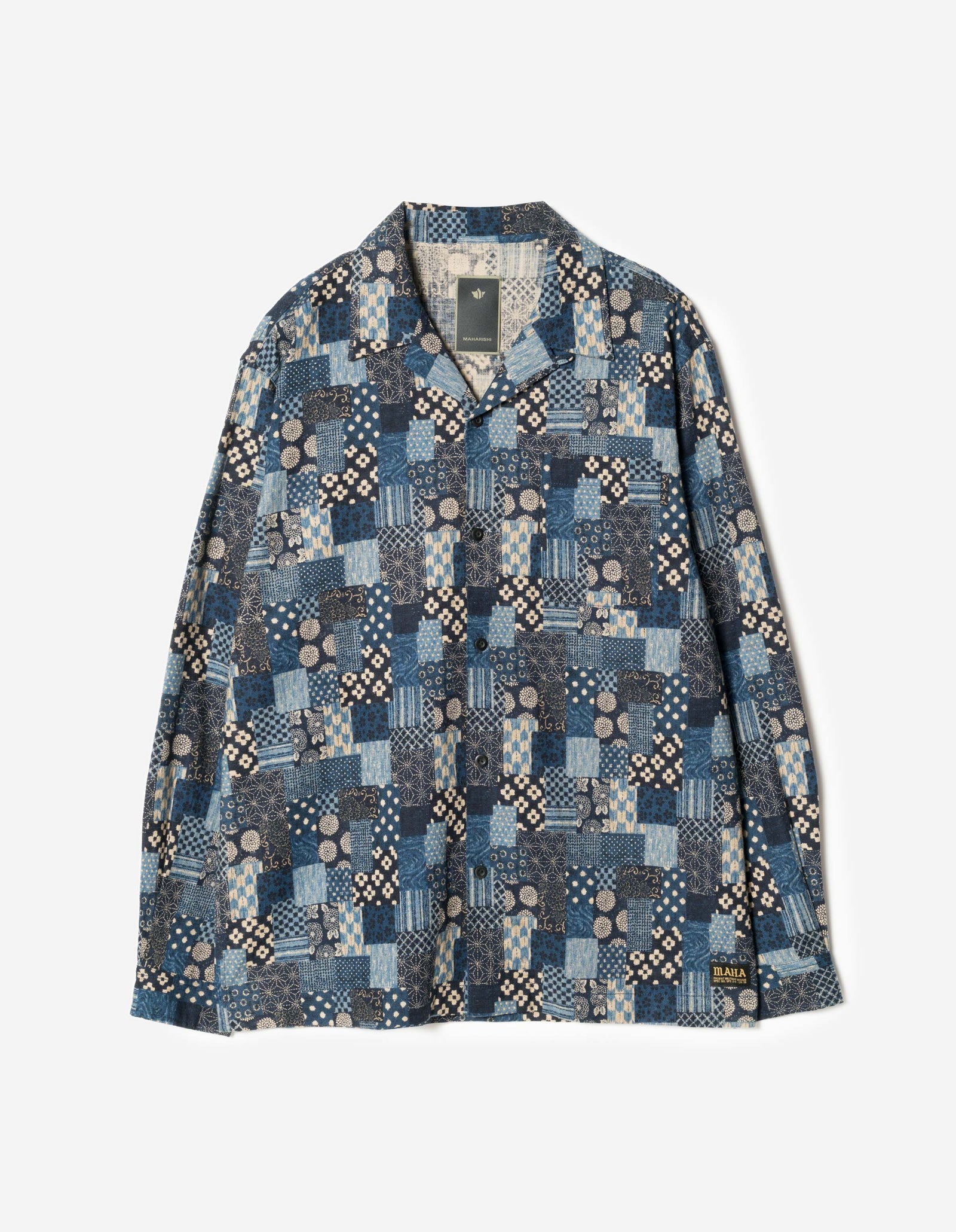 7606 Wagara Cuban Collar Shirt Aizome Navy