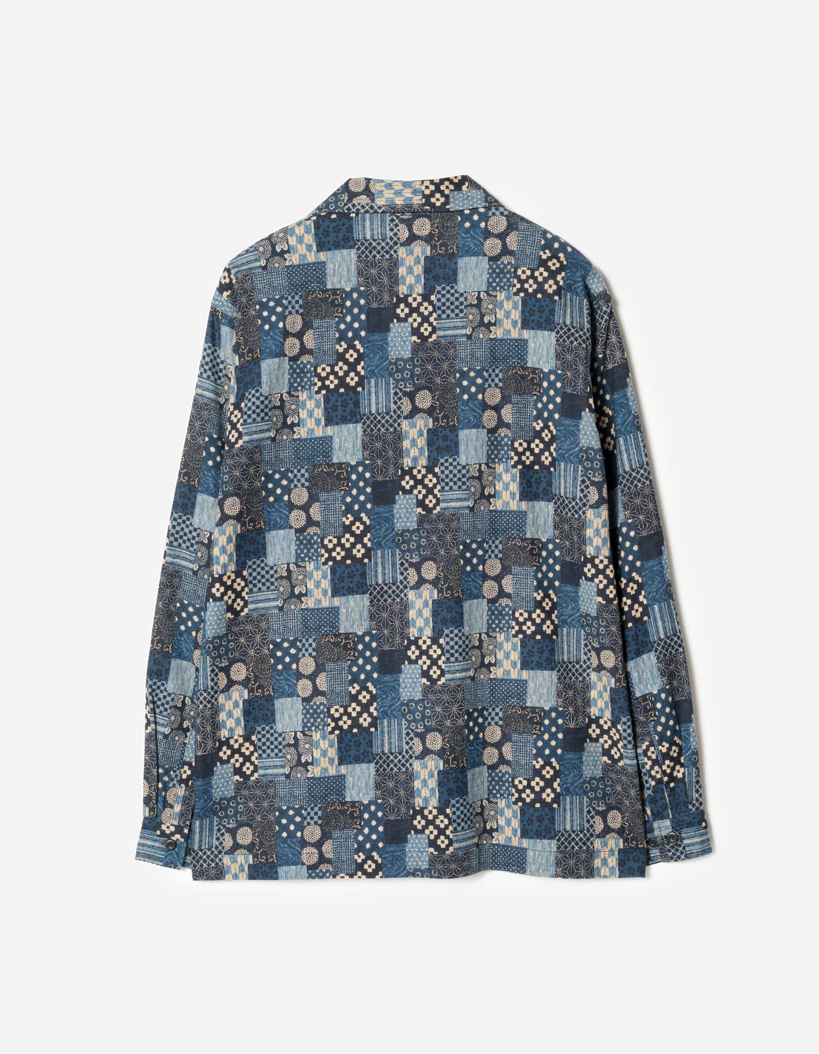7606 Wagara Cuban Collar Shirt Aizome Navy
