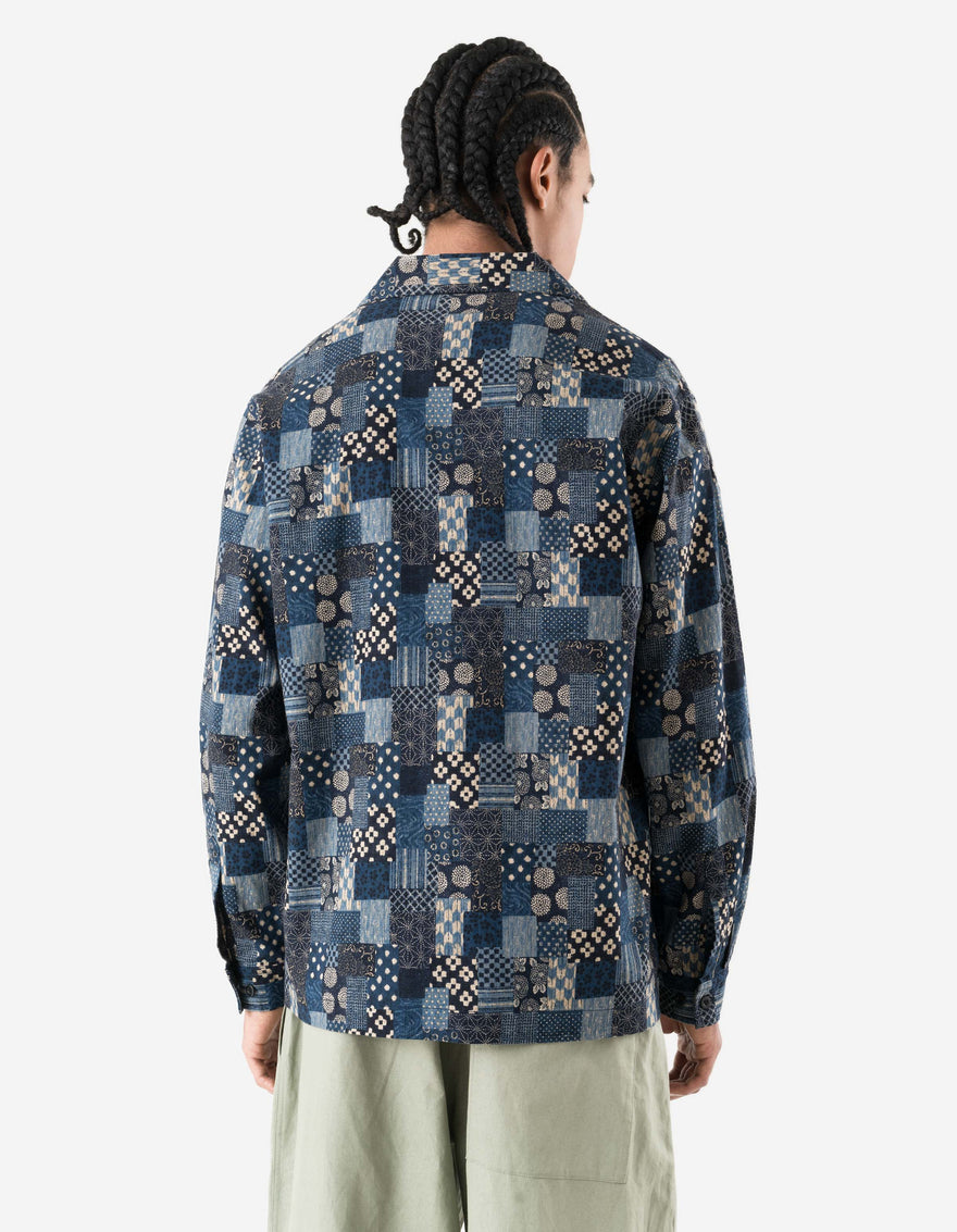 7606 Wagara Cuban Collar Shirt Aizome Navy