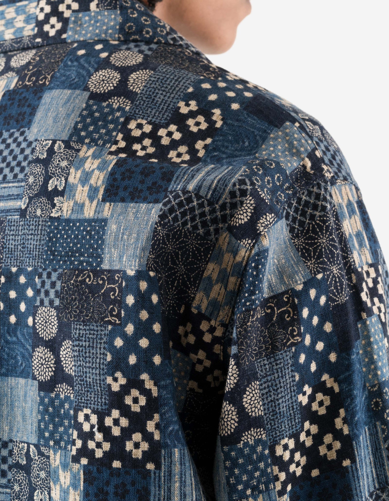 7606 Wagara Cuban Collar Shirt Aizome Navy