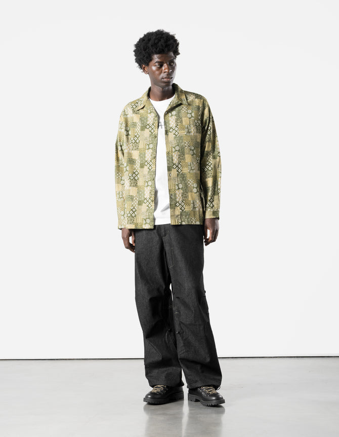 7606 Wagara Cuban Collar Shirt Koke Olive