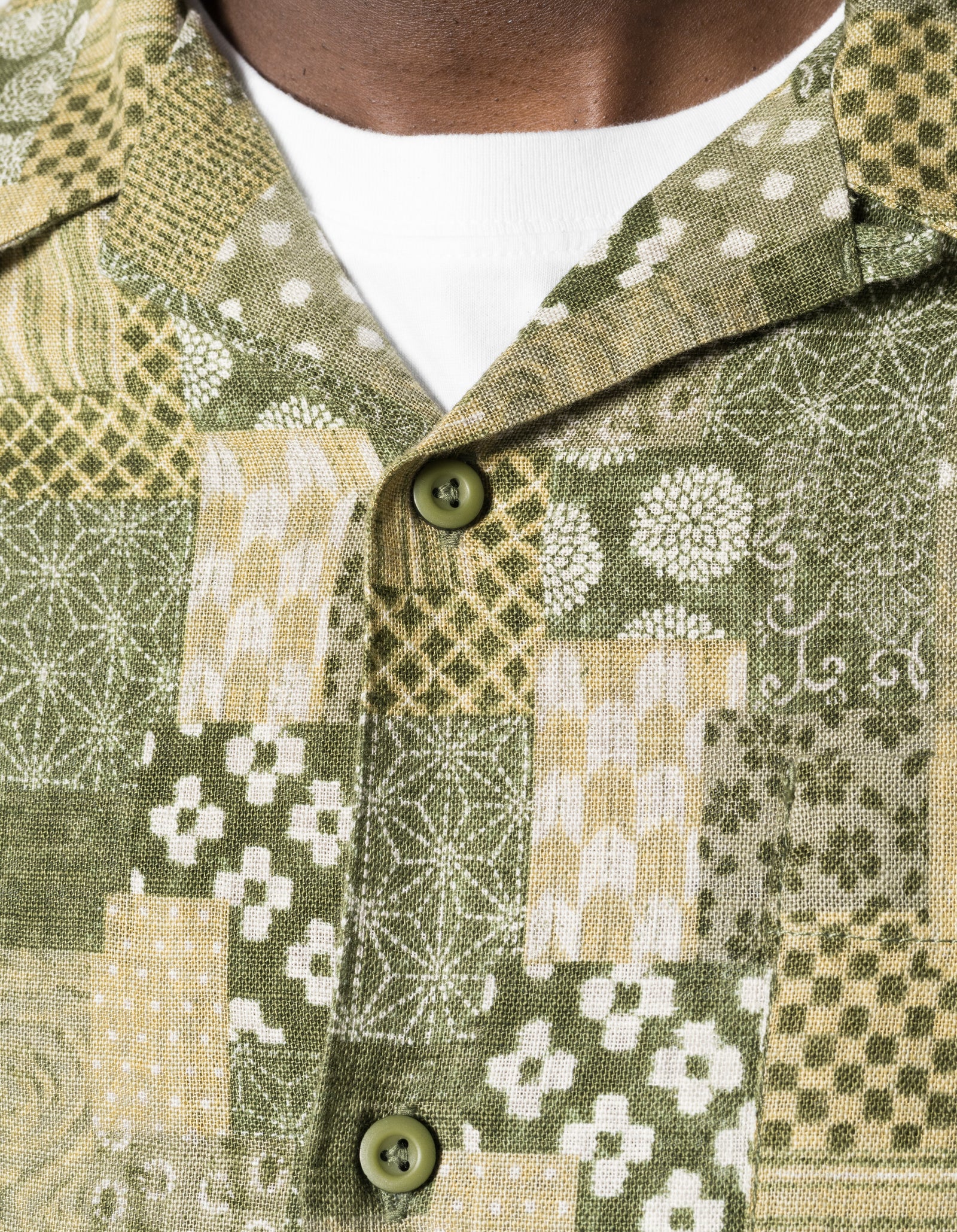 7606 Wagara Cuban Collar Shirt Koke Olive