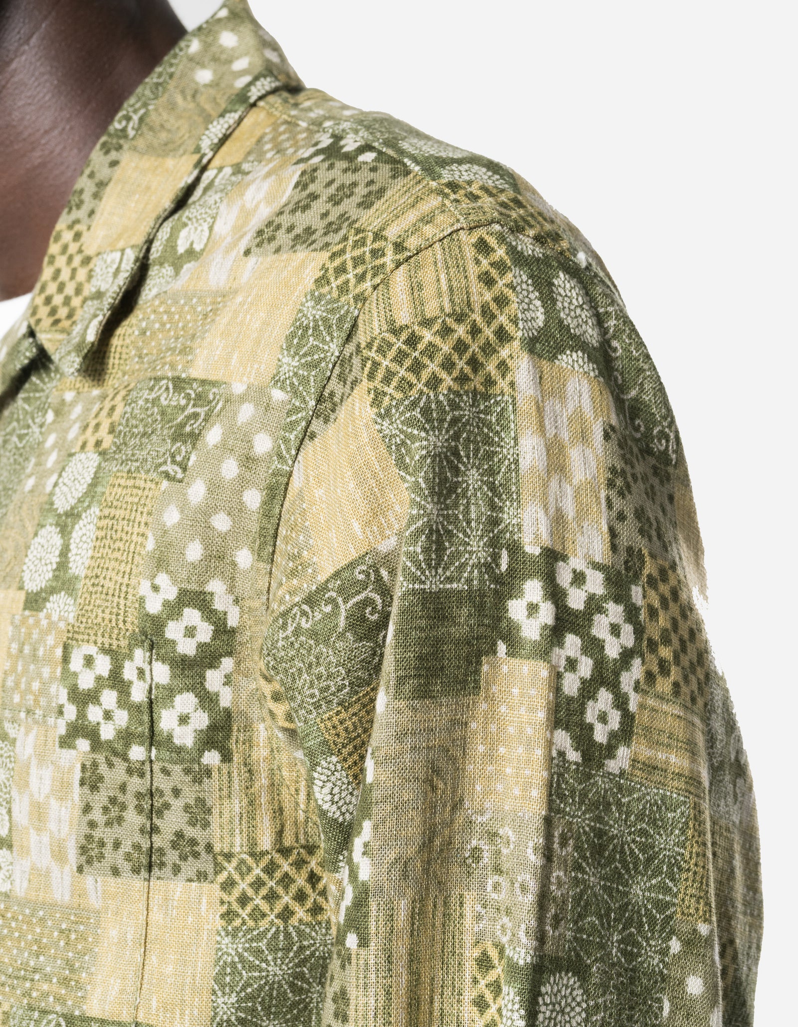 7606 Wagara Cuban Collar Shirt Koke Olive