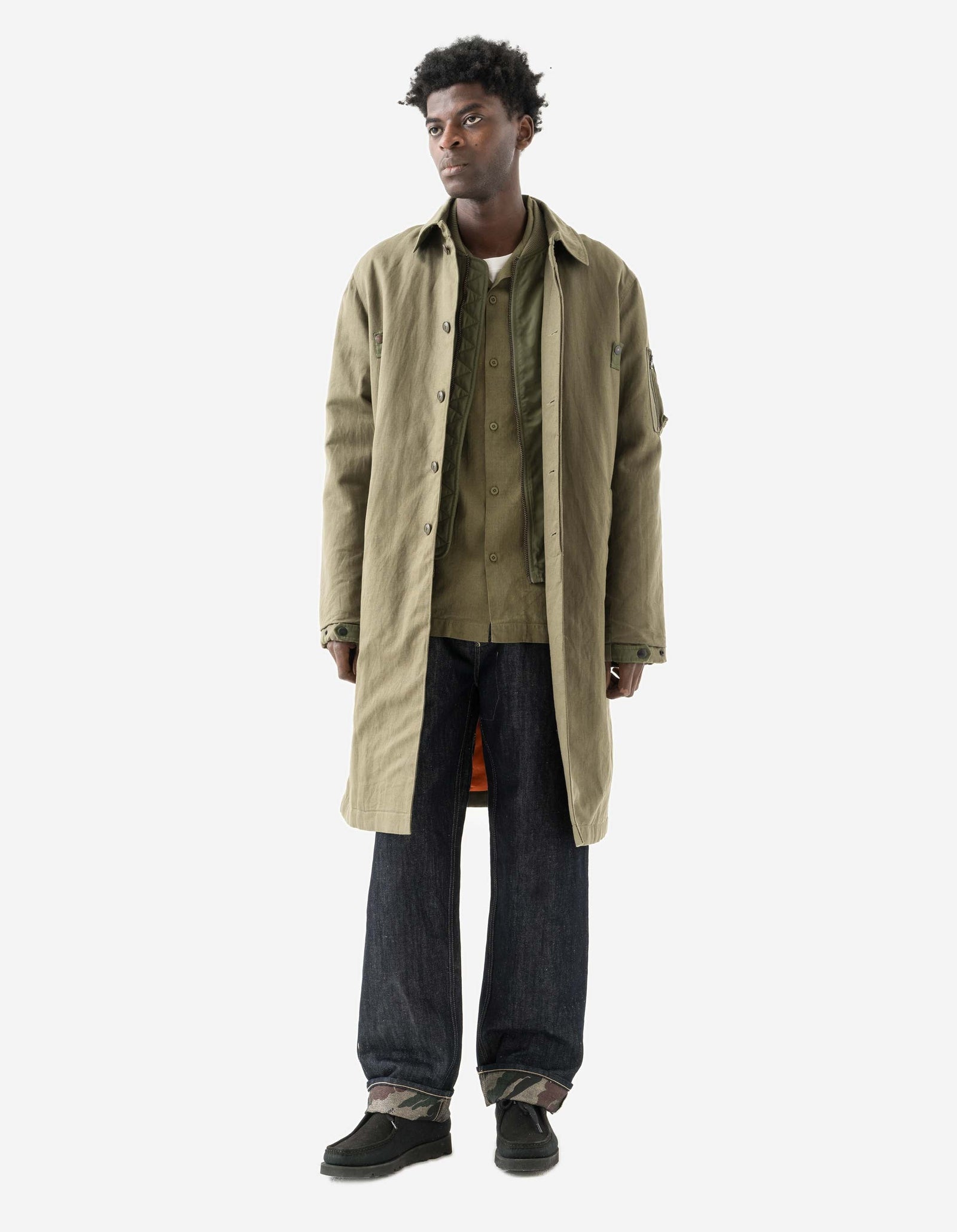 2210 Linear Snow Dragon Embroidered MA Mac Coat Olive OG-107F