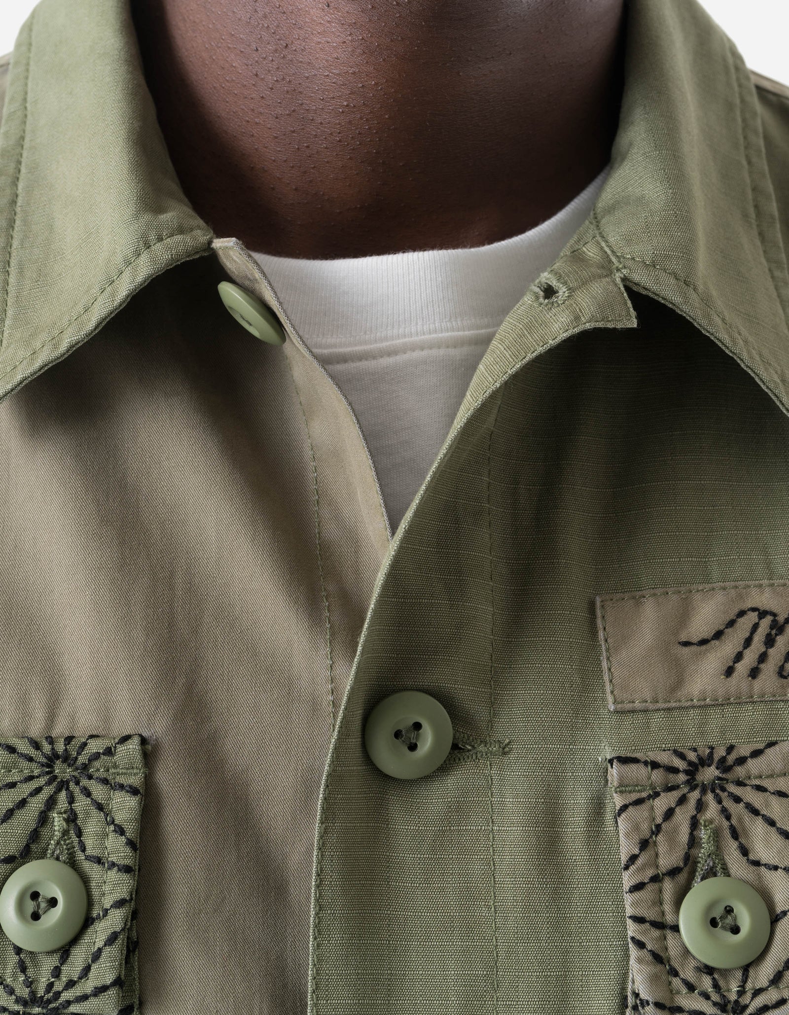 7584 Sashiko Utility Shirt Olive