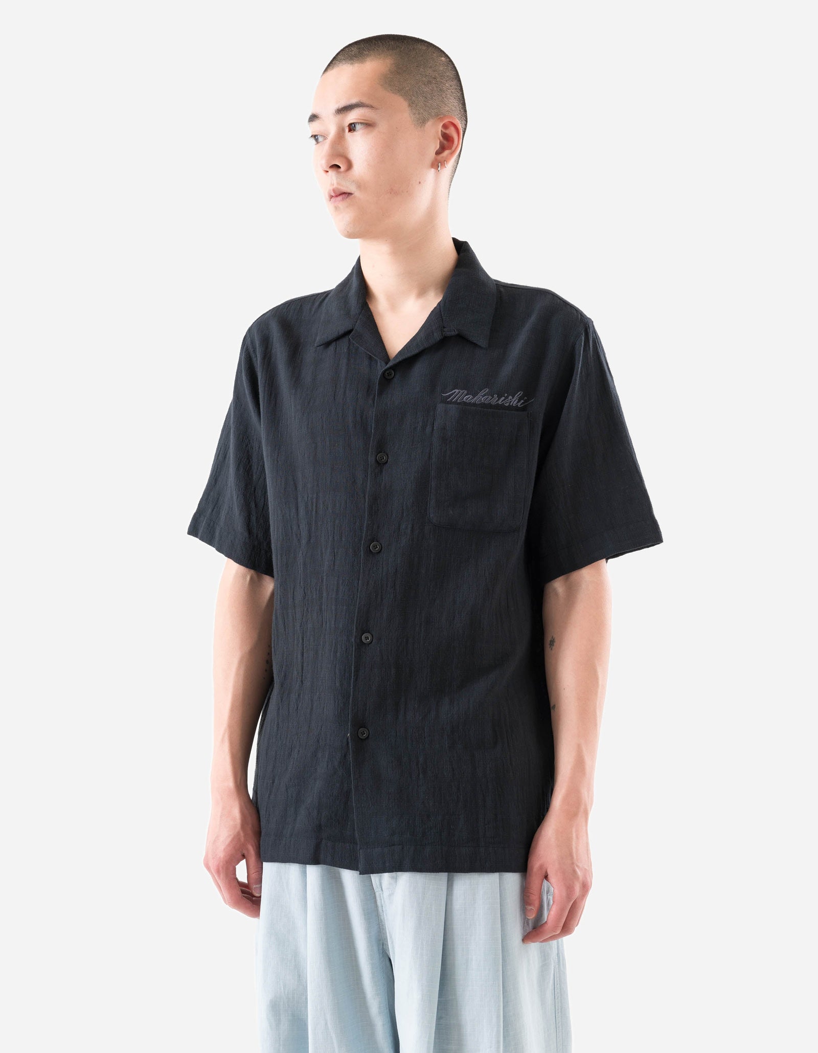 7316 Light Double Voile Cuban Shirt Navy