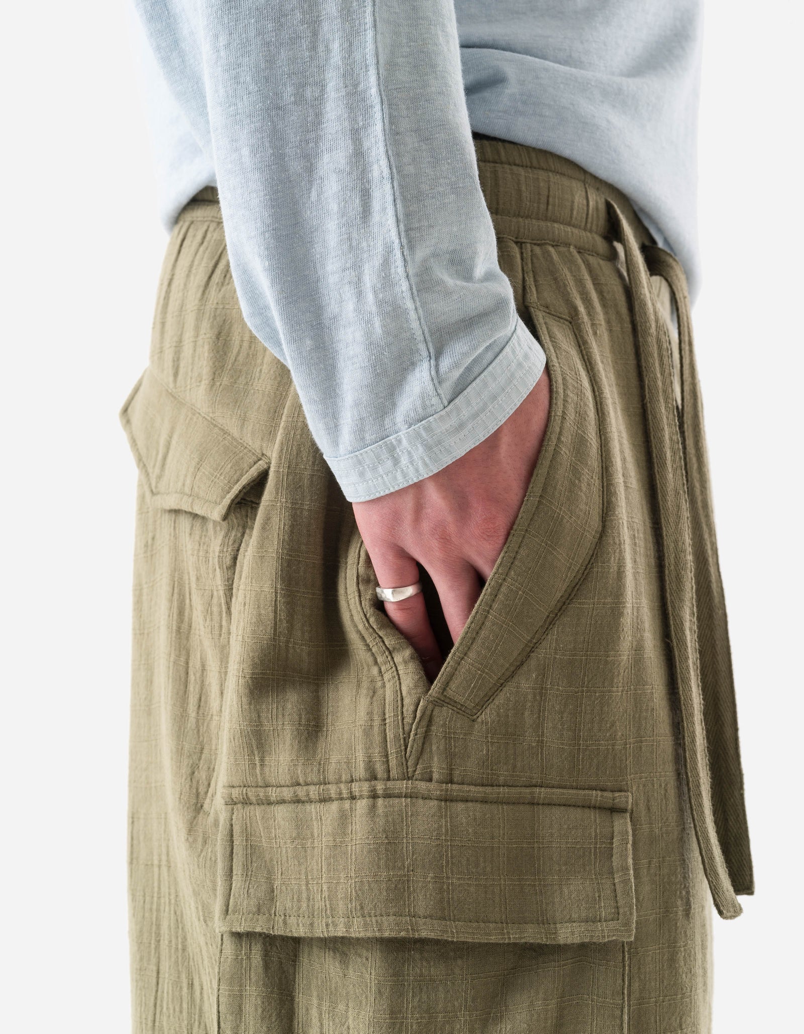 7317 Double Voile Asym Cargo Shorts Olive OG-107F