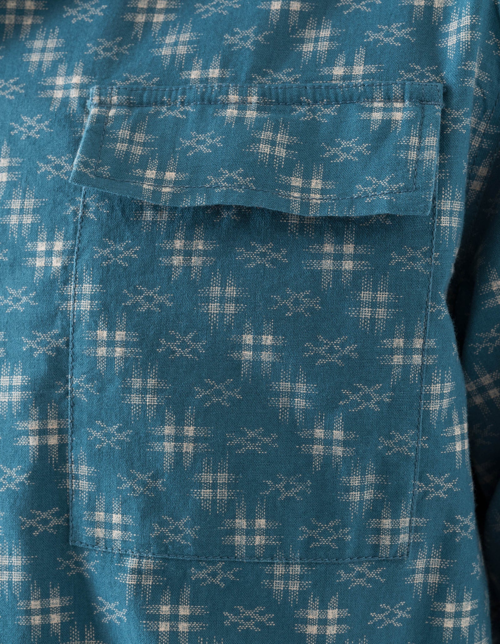 7320 Kasuri Cuban Collar Shirt Aizome Blue