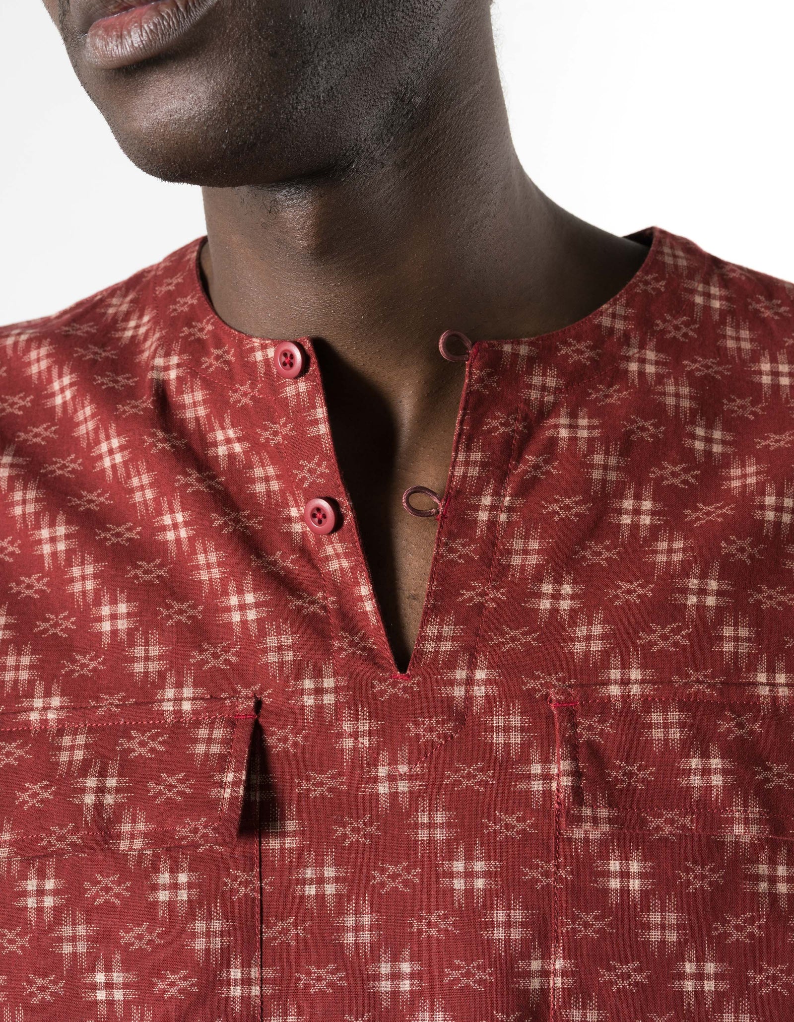 7321 Kasuri Kurta Shirt Aka Red