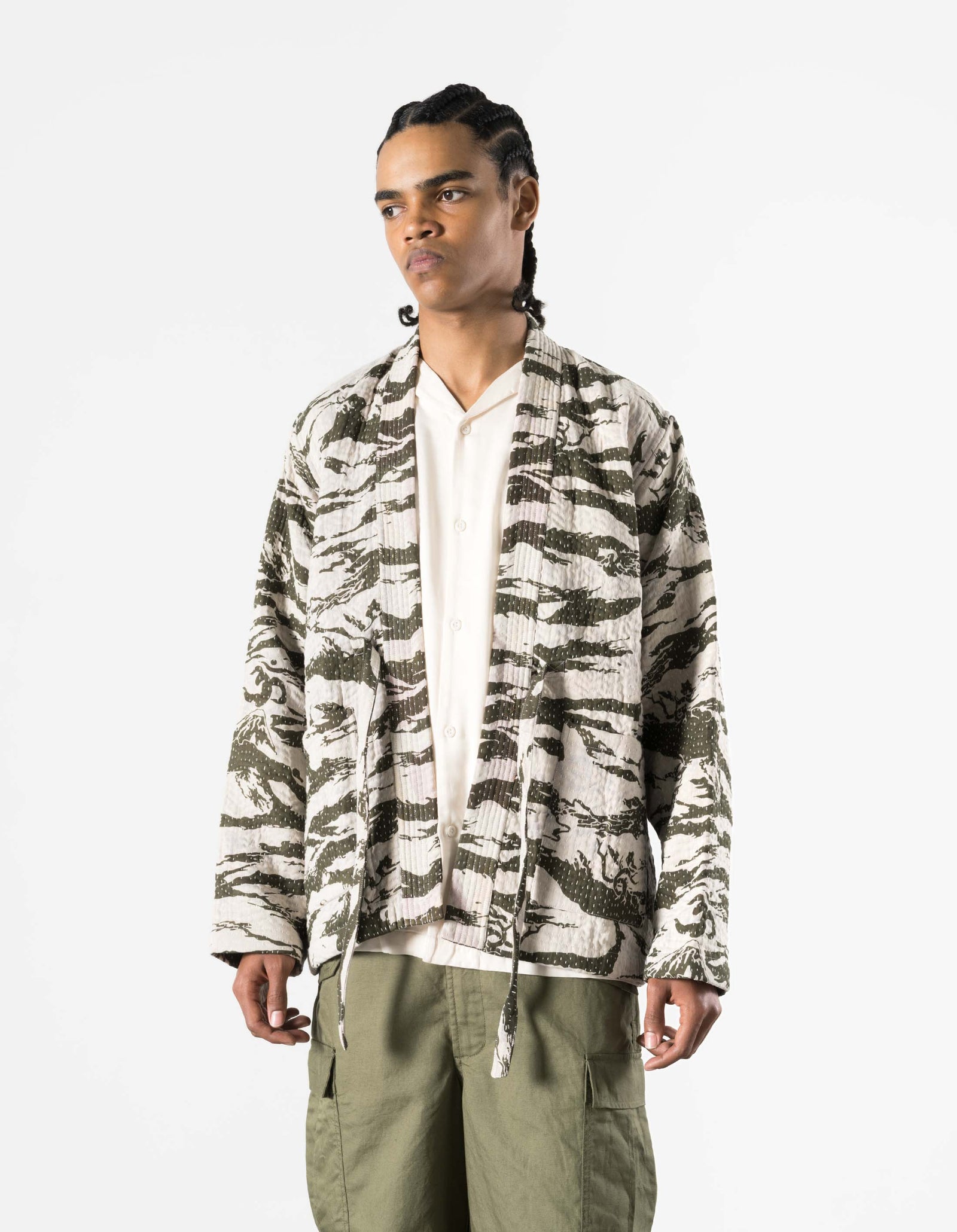 7333 Tigerstripe Kimono Ecru/Olive